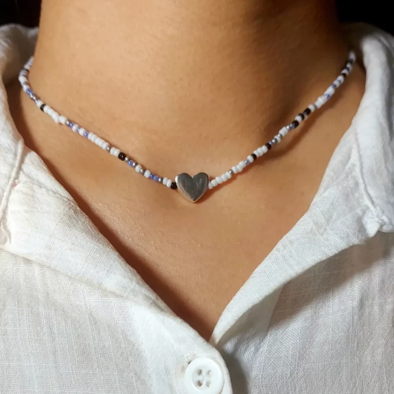 نیم ست منجوق و قلب نقره - Image 2