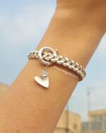 دستبند چرم و نقره قلب - Image 2