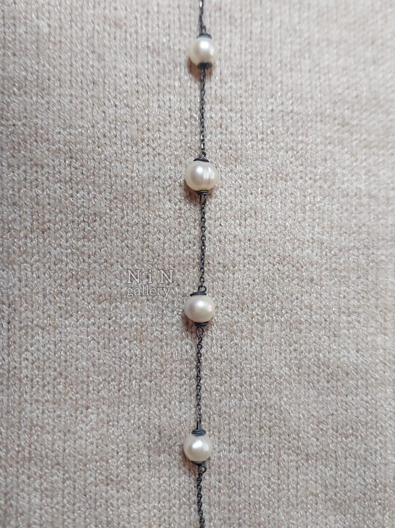 دستبند مروارید پرورشی نقره (سیاه قلم) - Image 5