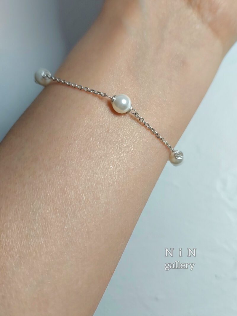 دستبند مرواریدی نقره - Image 2