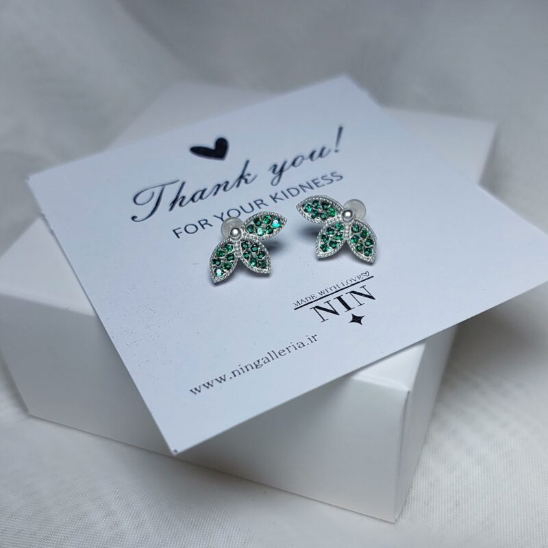 گوشواره برگ نقره نگین دار - Image 3