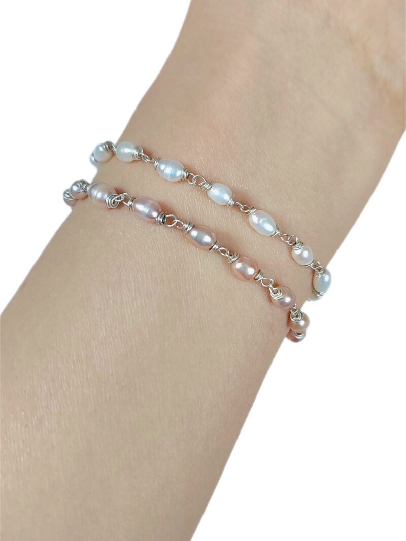 دستبند مروارید پرورشی و نقره - Image 7