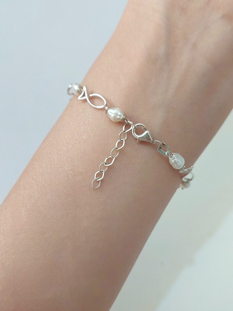 دستبند ماهی نقره و مروارید پرورشی - Image 5