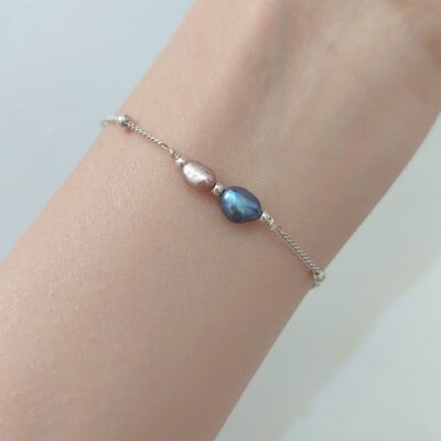 دستبند مروارید پرورشی و گوی نقره