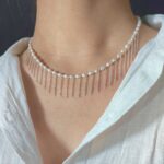 گردنبند مروارید پرورشی و زنجیر نقره